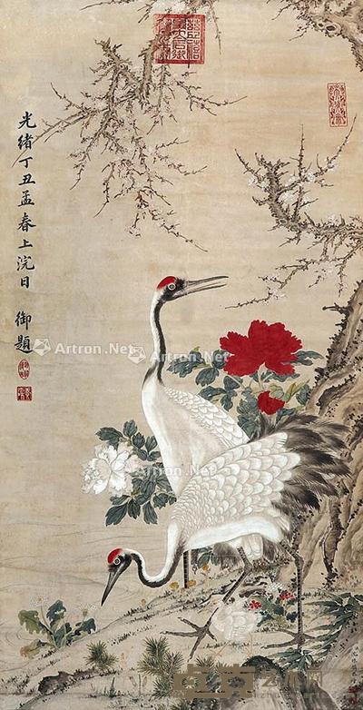  鹤寿图 立轴 纸本 147×46cm