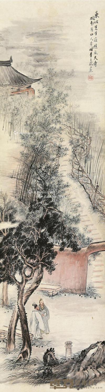 夜游承天寺 立轴 设色纸本 147×40cm