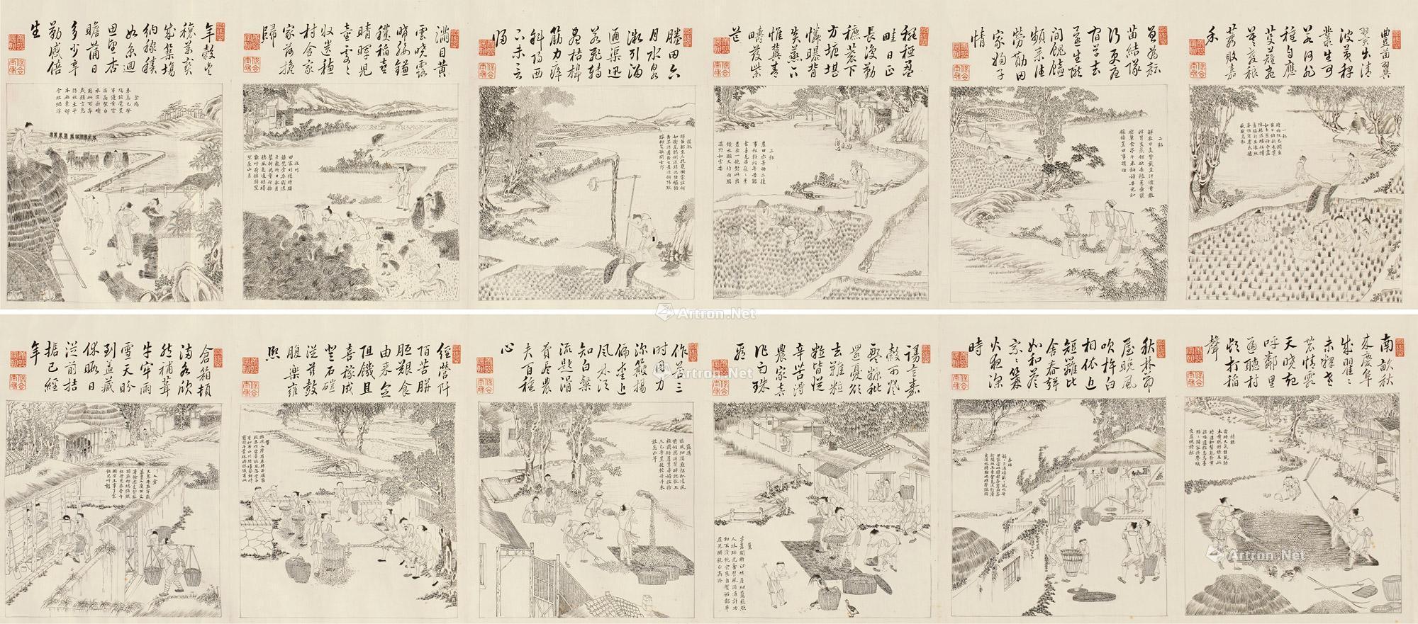 清绘本 御制耕织图 手卷 水墨绢本
