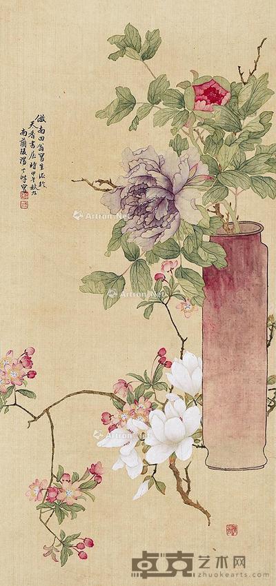仿南田翁写生 镜片 设色绢本 85×39.5cm