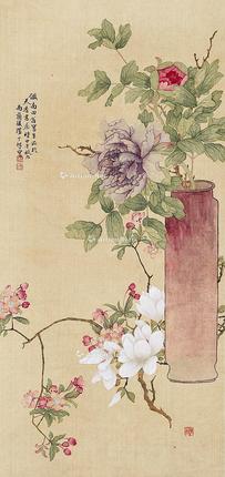  仿南田翁写生 镜片 设色绢本