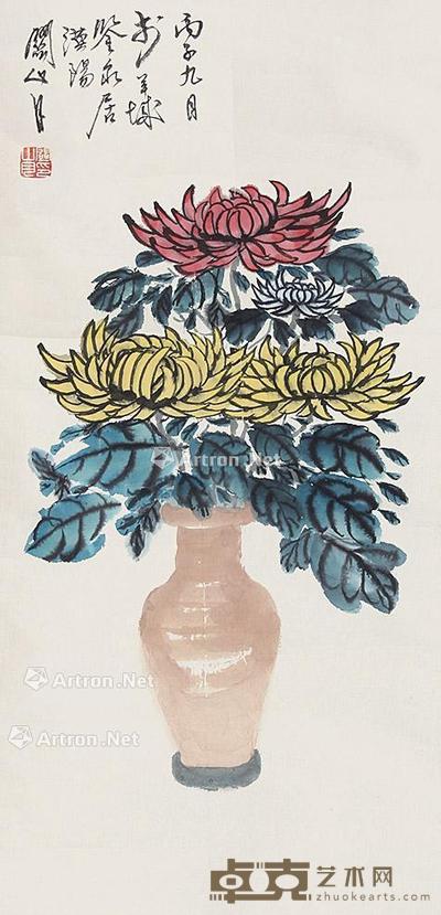 秋菊 立轴 纸本 64×32cm
