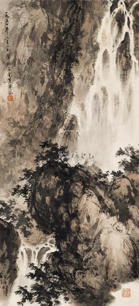  1954年作 高士观瀑图 立轴 设色纸本