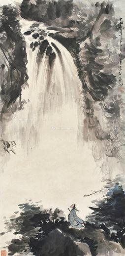  观瀑图 立轴 设色纸本