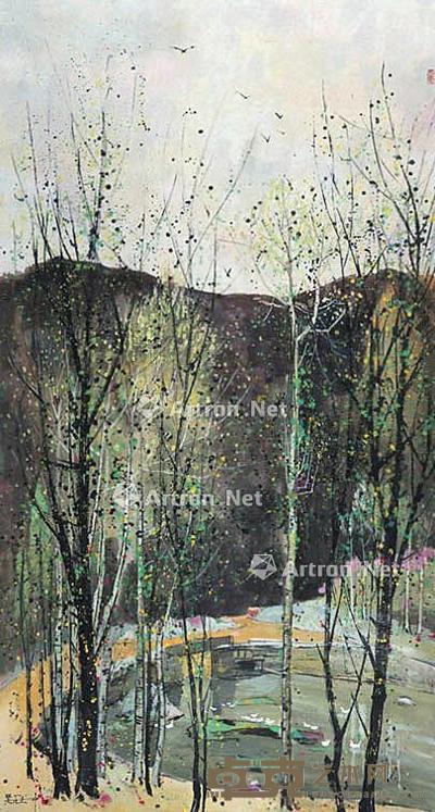  夜景 立轴 纸本 177×72cm