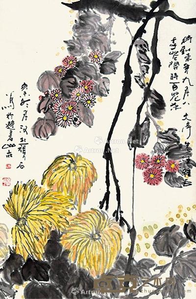  菊花烂漫 立轴 设色纸本 98.5×65cm