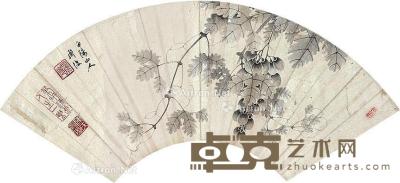  花卉扇面 镜片 纸本 49×17cm