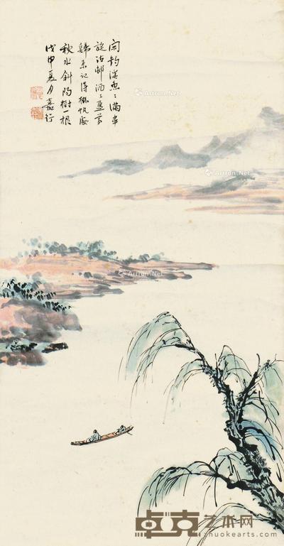  闲钓溪鱼图 立轴 设色纸本 66.5×34.5cm