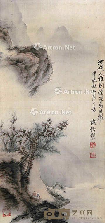  山水人物 立轴 绢本 76×35cm