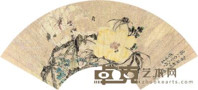  乙卯（1855）年作 秋艳图 扇片 洒金纸本 17.5×52cm