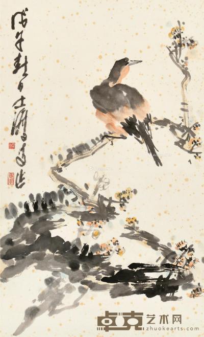  戊子（1948）年作 鸟栖高枝 镜片 设色纸本 67.5×41cm