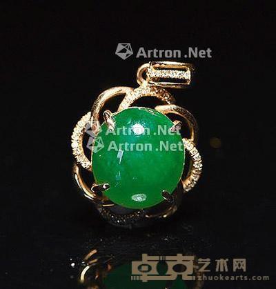 18k金镶钻翡翠挂坠 总质量4.3g