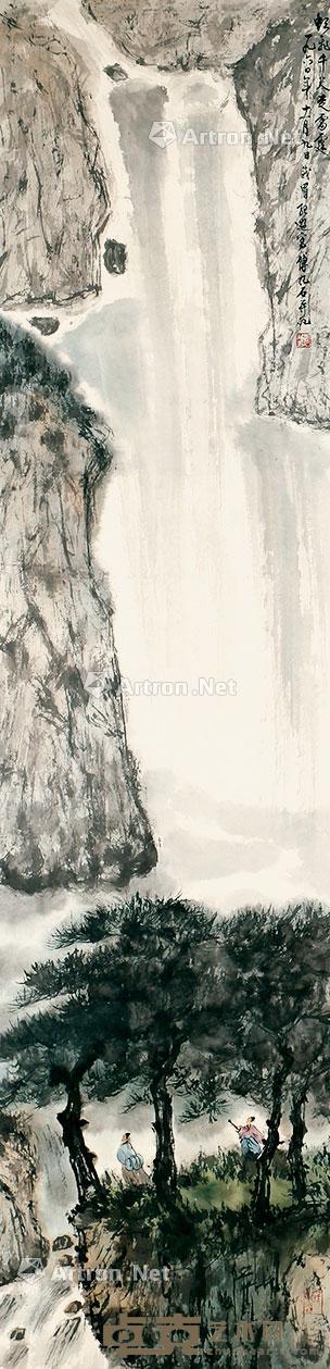  观瀑图 立轴 纸本 137×35cm