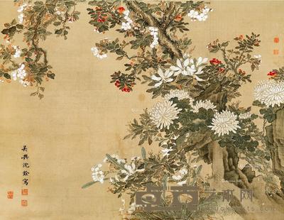  盛菊图 镜片 设色绢本 54×71cm
