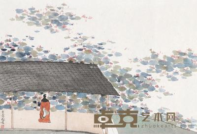 湖边清赏 纸本设色 38×55cm
