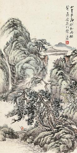  湖外云松 镜片 设色纸本