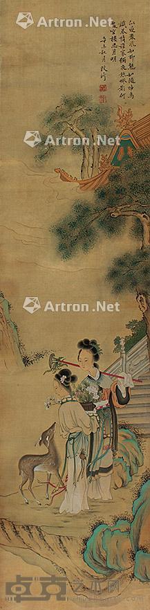 山水人物 立轴 绢本 118×29cm