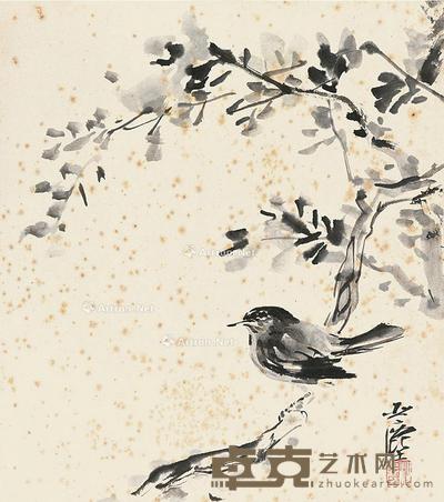 鸟栖枝头 册页片 水墨纸本 27×24cm