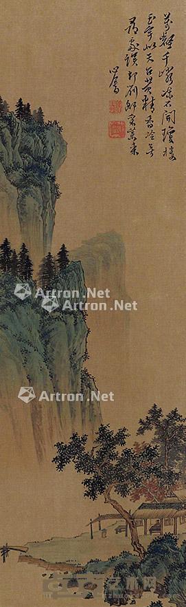  山水 立轴 绢本 68×28cm
