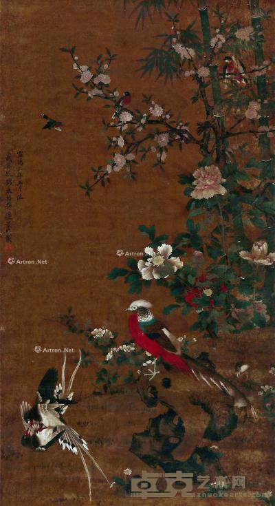  花鸟 立轴 绢本 123×67cm