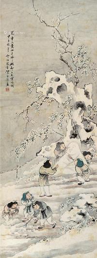  甲子（1924）年作 雪天童趣 镜片 设色纸本