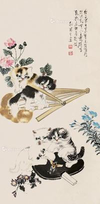  猫趣图 立轴 纸本