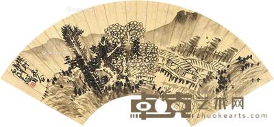  庚午（1870）年作 山居图 扇片 泥金水墨纸本 19×53.5cm