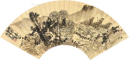  庚午（1870）年作 山居图 扇片 泥金水墨纸本