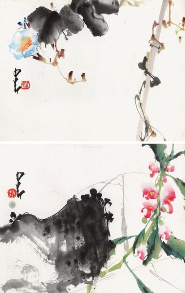  花卉 （两帧） 镜片 设色纸本