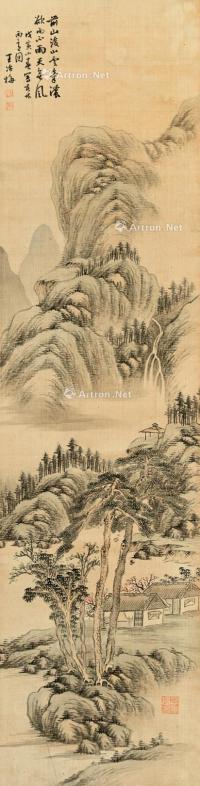  戊寅（1878）年作 春林雨窗图 立轴 设色绢本