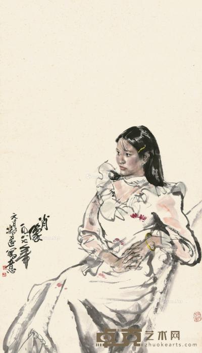  丁卯（1987）年作 肖像 镜片 设色纸本 117×67cm