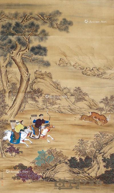 狩猎图 立轴 绢本 98×58cm