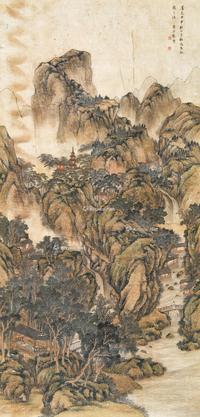  甲申（1824）年作 秋山苍松图 立轴 设色纸本