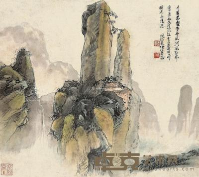 戊辰（1928）年作 千岩万壑图 册页片 设色纸本 24×27cm