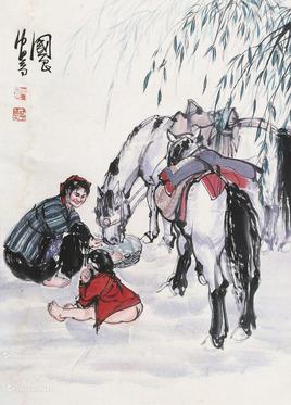  喂马 立轴 纸本