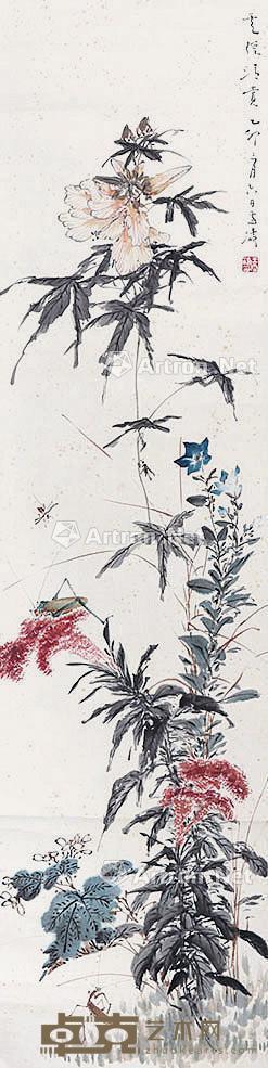  花卉 镜片 纸本 135×35cm