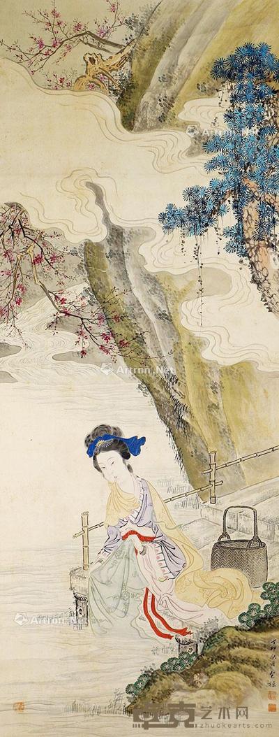 仕女 立轴 绢本 143×55cm