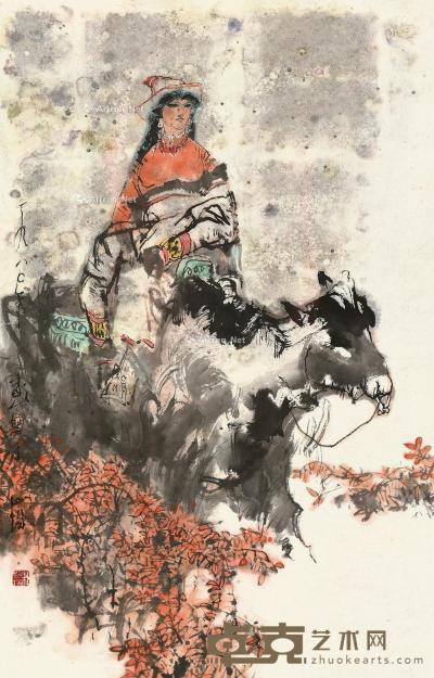  庚申（1980）年作 仕女 镜框 设色纸本 68.5×44cm