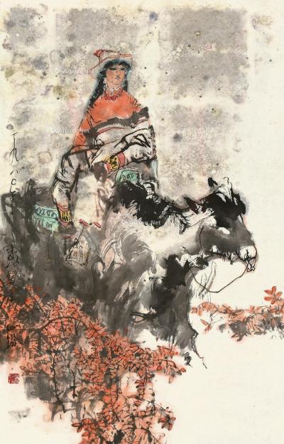  庚申（1980）年作 仕女 镜框 设色纸本