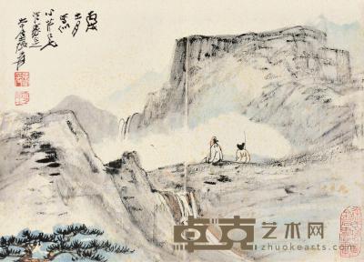  丙戌（1946）年作 望山图 册页片 设色纸本 21×30cm