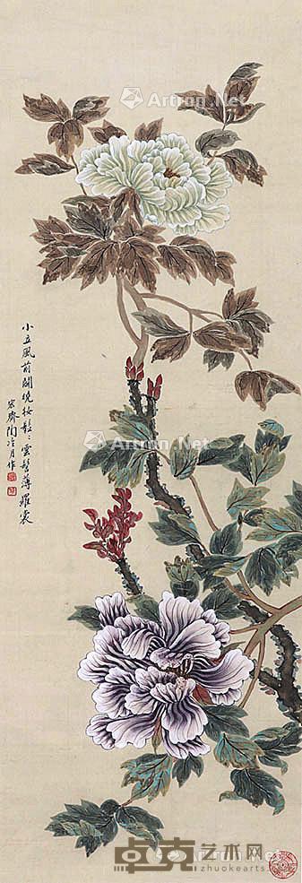 花卉 立轴 绢本 100×34cm