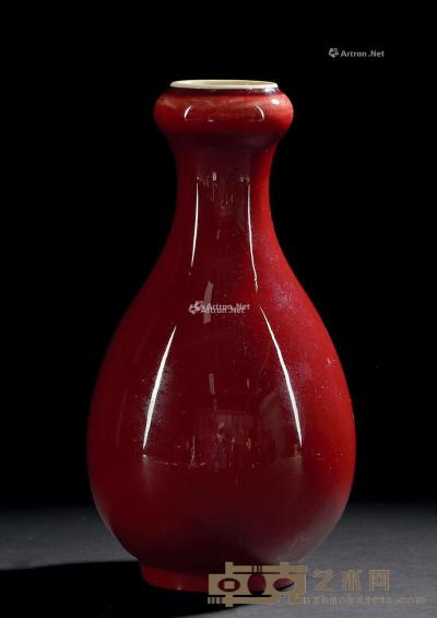  清 红釉蒜头瓶 高23.5cm