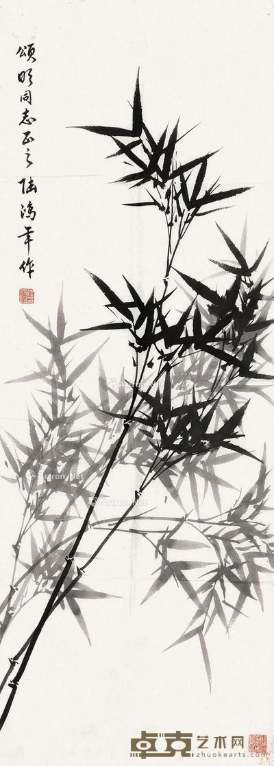  墨竹 镜片 水墨纸本 98×34cm