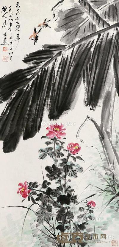 花鸟 立轴 纸本 135×64cm