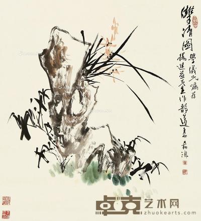  双清图 镜片 设色纸本 83×76cm