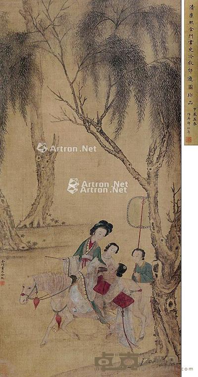 郊游图 立轴 纸本 105×50cm