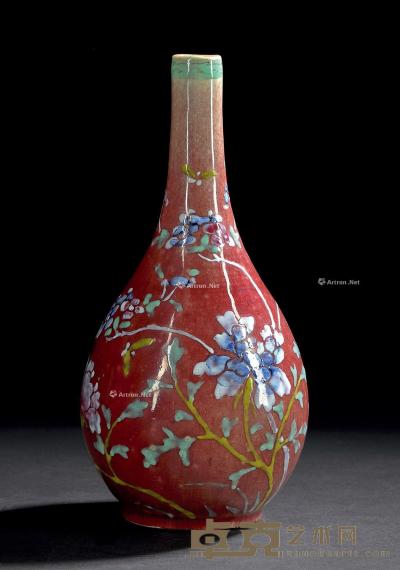 * 清中期 郎红釉粉彩花卉纹胆瓶 高20.5cm