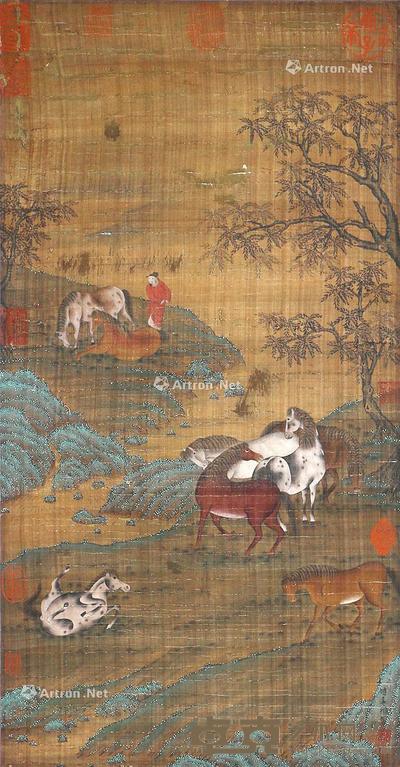 牧马图 立轴 绢本 67×35cm