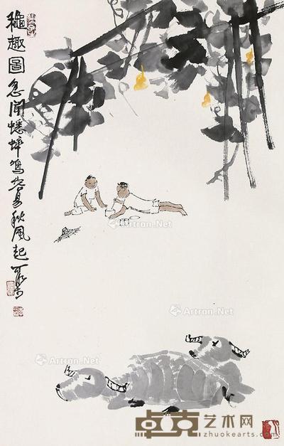 牧牛图 立轴 纸本 68×44cm