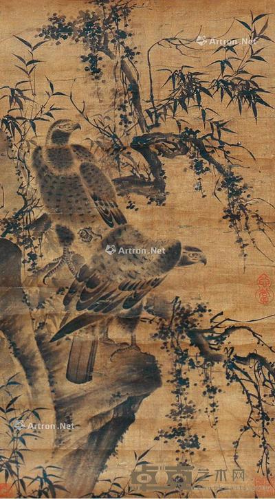 双鹰图 立轴 纸本 47×25cm